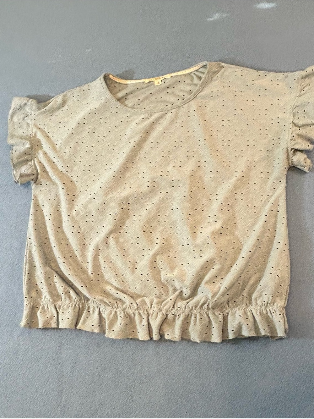 Rewind Light Blue Eyelet Ruffle Hem Short Sleeve Top